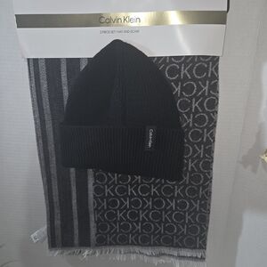 Calvin Klein Black/gray Beanie and Scarf Set (Unisex)